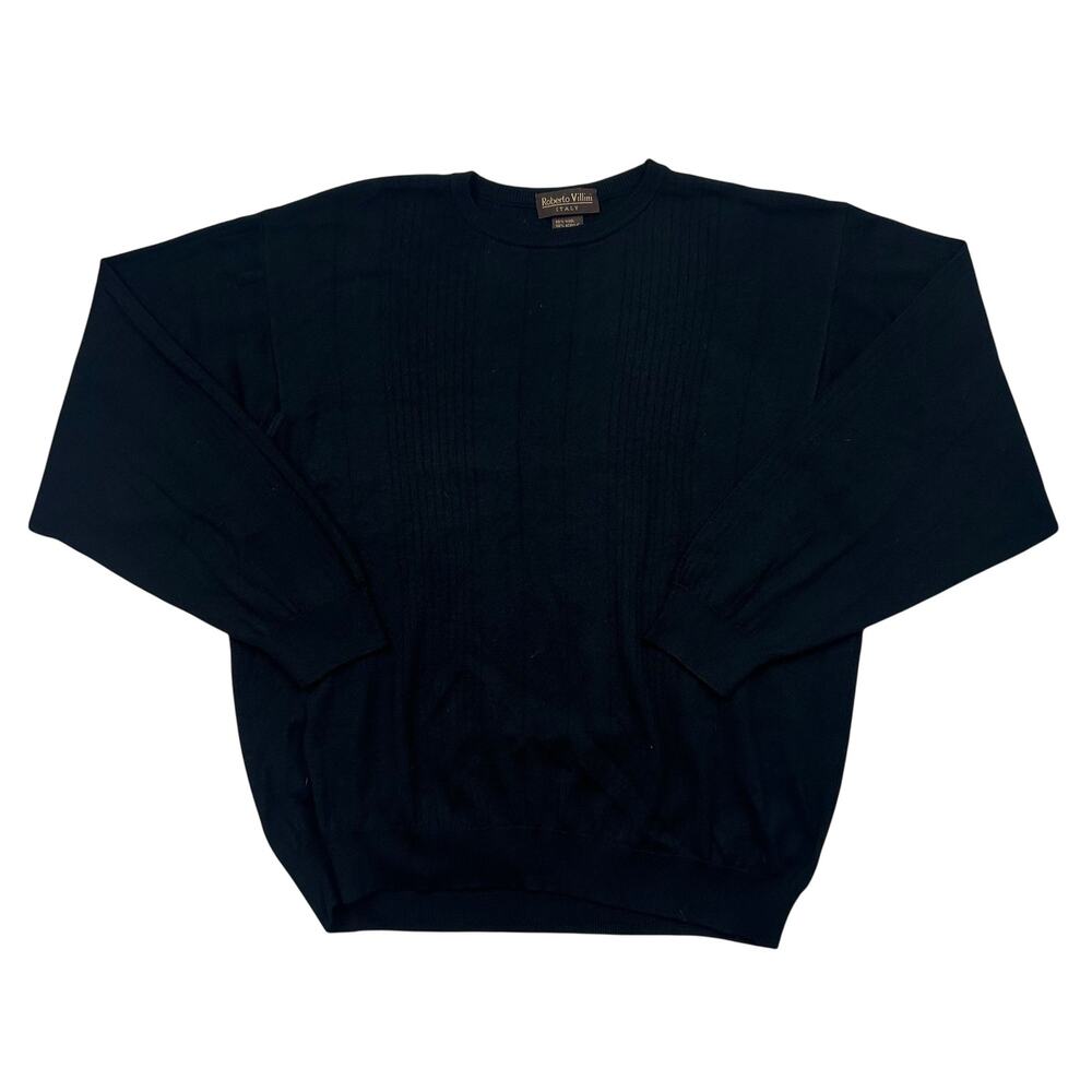 Roberto Villini Italy Mens XL Black Wool Blend Sweater Made in Italy
